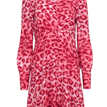 Kate Spade - Pink & Red Leopard Print "Panthera" Shirt Dress Sz 8