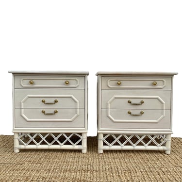 Set of 2 Vintage Rattan Nightstands by Ficks Reed FREE SHIPPING White Wash Boho Chic Coastal Furniture Faux Bamboo Style End Tables 