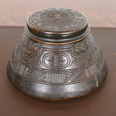 Tiffany Studios New York American Indian Patinated Bronze Inkwell