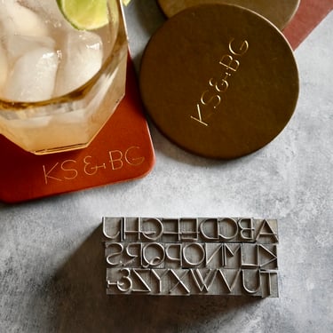 Personalized Leather Coasters With Foil Monogram in Round or Square