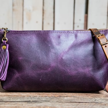 Limited Run Purple Rain Eco-Friendly Leather Crossbody Small Zipper Bag With Tassel 