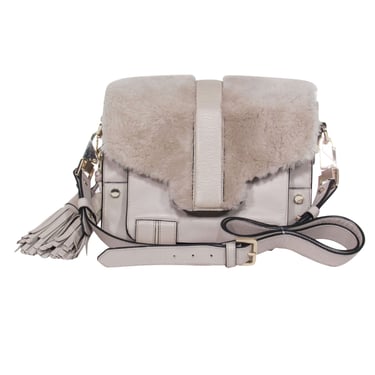 Luana Italy - Grey Leather w/ Fur Trim Crossbody Bag