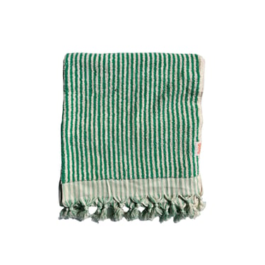 Terry Cloth Body Towel Green and White Stripe