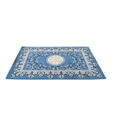 Large Rectangular Pastel Blue Floral Motif Graphic Wool Rug Carpet cs7530E 