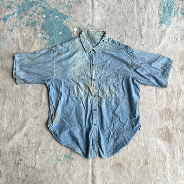 Vintage 1940s Thrashed Chambray Button Up Workwear 