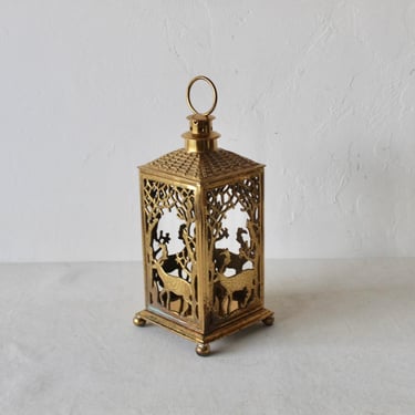 Vintage Ethan Allen Home Collection Brass Chinoiserie Lantern Style Candle Holder Ball Feet Detail Mid-Century Hollywood Regency 