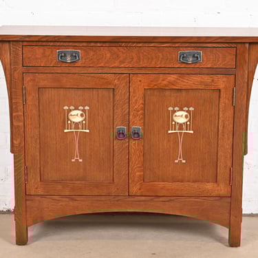 Stickley Harvey Ellis Collection Arts & Crafts Inlaid Oak Buffet Server or Bar Cabinet