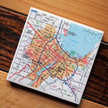 2000 Green Bay Wisconsin Map Coaster. Wisconsin Gift. Green Bay Coaster. City Gift. Packers Fan Gift. Midwest Decor. City Map. Office Decor. 