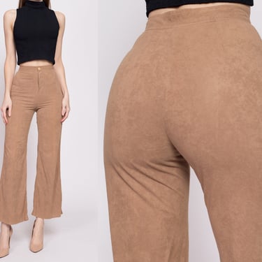 70s Tan Ultrasuede High Waisted Pants - Extra Small, 23.5" | Vintage Flared Light Brown Retro Trousers 
