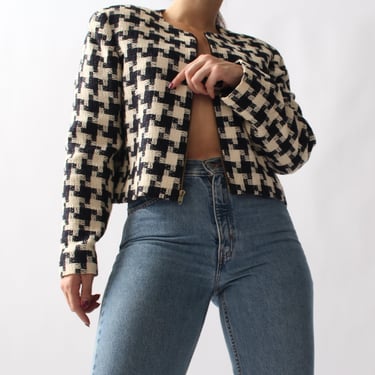 Vintage Houndstooth Cropped Jacket