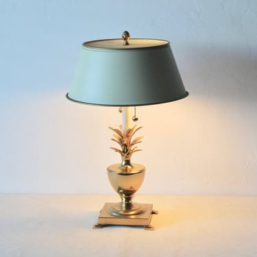 Chapman Hollywood Regency Brass Pineapple Urn Table Lamp White Metal Shade 