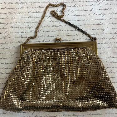 gold Whiting and Davis purse vintage alumesh evening clutch handbag 