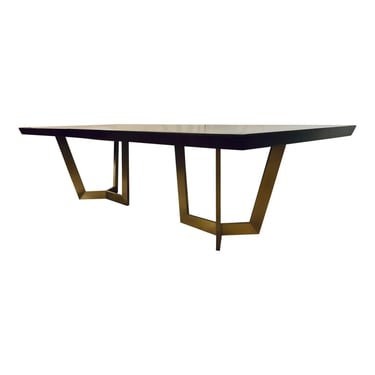 Hickory White Modern Wood and Brass Cole Dining Table