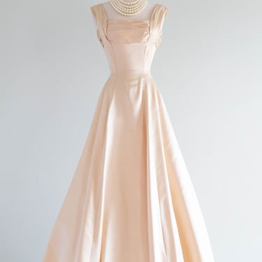 Iconic 1950's Ceil Chapman Ivory Silk Satin Wedding Gown / Small