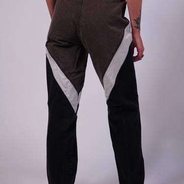 Vintage Western Jeans Color Block High Waisted Straight Leg Long Black Gray White Western Pants 