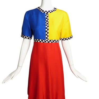 ANNE CUMMINS- 1980s Silk Mondrian Dress, Size 6