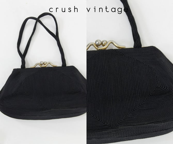 1940s frame purse | corded handbag | evening clutch 