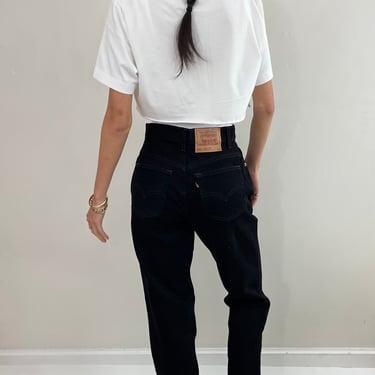 Vintage black 80s Levi's 550 high waisted tall zipper fly dark black dressy deadstock new 80s Levis tall jeans size 27 x 33
