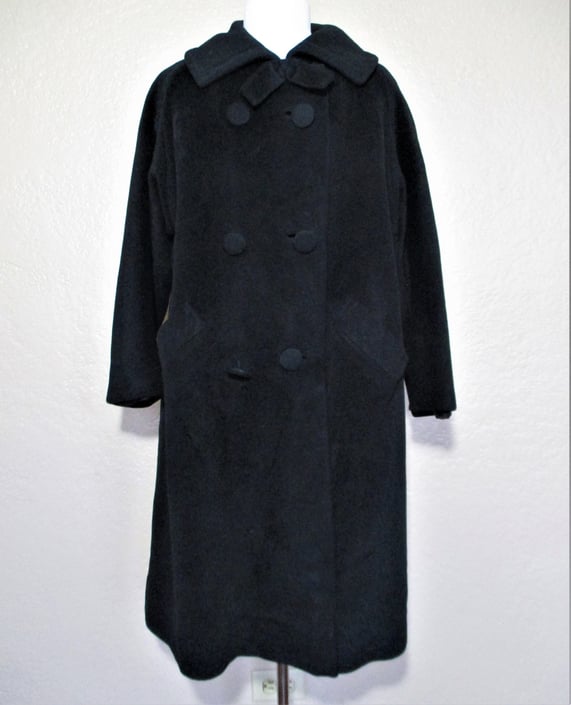 Vintage 1950s/60s Forstmann Black Coat, Medium Women, wool blend, cashmere blend 