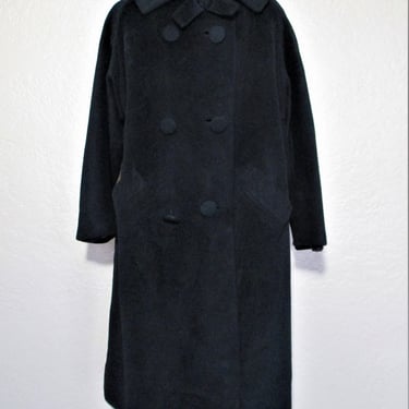 Vintage 1950s/60s Forstmann Black Coat, Medium Women, wool blend, cashmere blend 