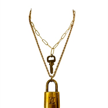 Louis Vuitton Brass Key &amp; Lock Necklace Set