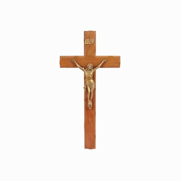 Natural Walnut Wall Crucifix Wooden Hardwood Cross Catholic Religious Metal Corpus 
