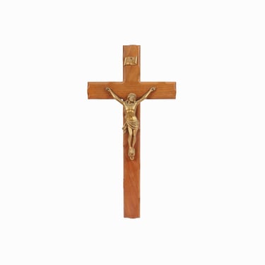 Natural Walnut Wall Crucifix Wooden Hardwood Cross Catholic Religious Metal Corpus 