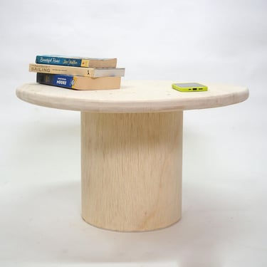 Round Top Pedestal Table Solid Wood Low Coffee Table Modern Style Design - Raw 