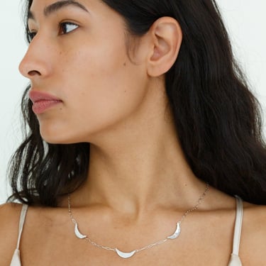 Moon + Arrow Crescent Phases necklace in Sterling Silver