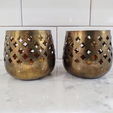 Vintage Solid Brass Etched Candle Votives Candle Holders Made in India 