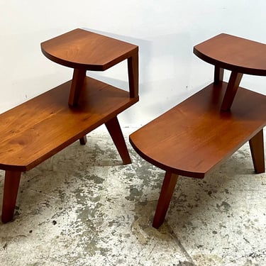 Vintage 60s Mid Century Modern Pair of Solid Mahogany End Tables 