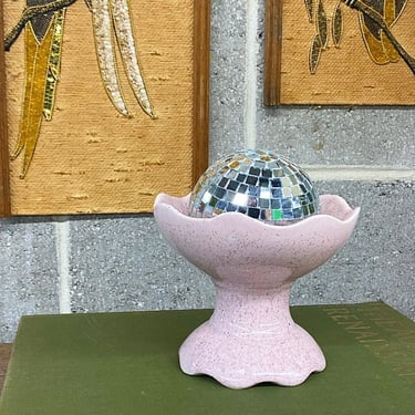 Antique Brush McCoy Planter Retro 1910s Ceramic + Light Pink + Brown Speckled + Scalloped Edge + Pedestal Base + Vase + Home Decor 