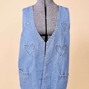 Blue Denim Rhinestone Heart Vest By Cactus California, M