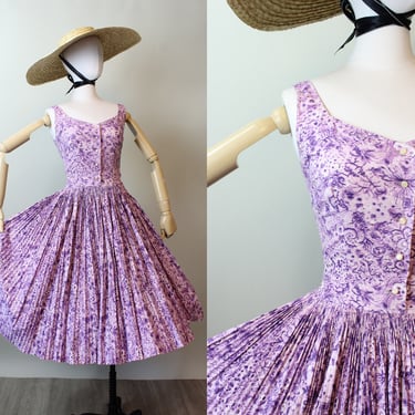 1950s 1955 documented PAT HARTLEY COTTON purple dress xs | new spring 