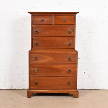 Stickley American Colonial Solid Cherry Wood Highboy Dresser, Circa 1950s