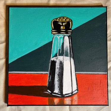 Pop Art Acrylic Painting on Canvas, titled Salt Shaker by NYC artist Robert Box of the 80s band The Shirts 12 x 12 