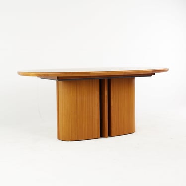 Mid Century Large Teak Expanding Pedestal Dining Table - mcm 