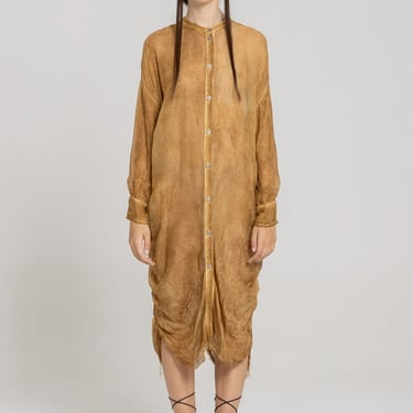 Semi-Sheer Button Front Ruche Side Shirt Dress in HONEY or ANTHRACITE