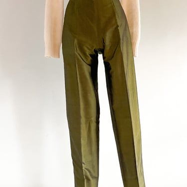 Fabulous Olive Green Thai Silk Pants / Sz XS