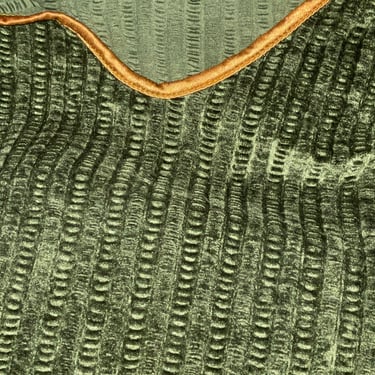 Betty Blue Textured Moss Green Velvet with Gold V-Neck Satin Trim