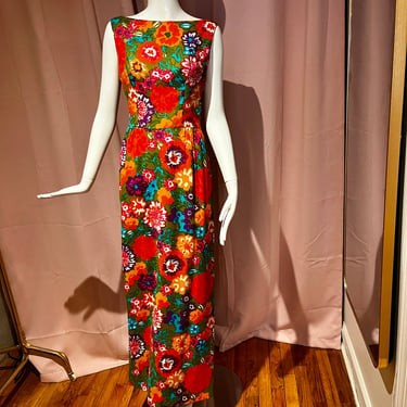 S/M Vintage Tropical Floral Maxi Dress 