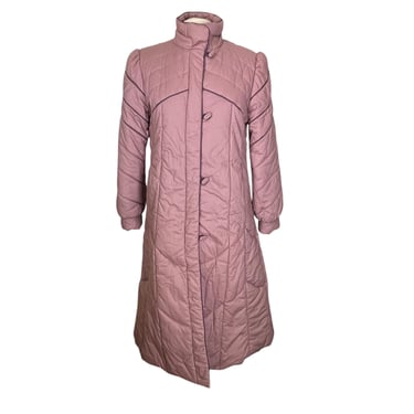 Vintage 80s Nelso Hall Mauve Lavender Purple Quilted Puffer Insulated Long Coat Jacket Size Medium 