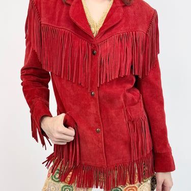 Ruby Red Fringe Suede Jacket