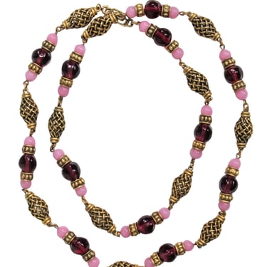 Yves Saint Laurent -  Purple & Pink Glass Beads Chain Necklace