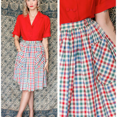 1940s Skirt // Colorful Bright Plaid Skirt // vintage 40s skirt 