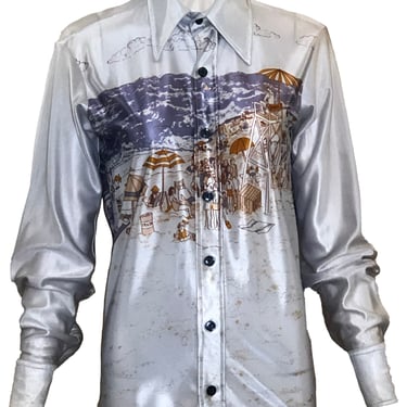 Monzino for Monticello 70s Polyester Disco Shark Shirt