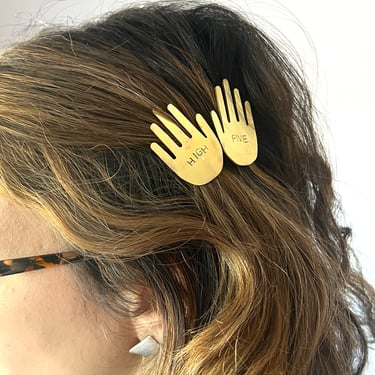 High Five Hair Barrette Hair Clip Two Hands Brass Hand Hairlip 