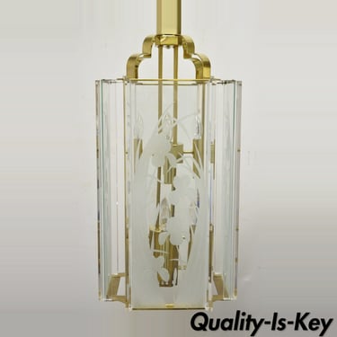 Vintage Fredrick Ramond Brass Lucite Glass Pendant Light Chandelier