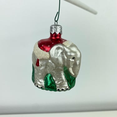 Vintage Poland Mercury Glass silvered Circus Elephant Christmas Ornament, Old Vintage Circus Elephant, Mica Snow Elephant Old Glass Ornament 