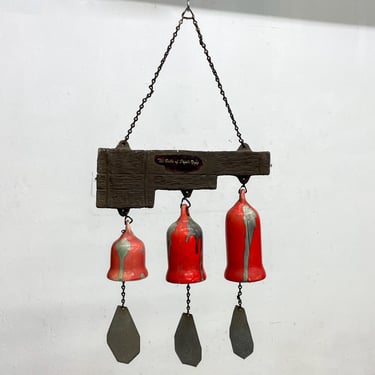 Vintage Hanging Art Pottery Wind Chime Three Bells of Santa Ynez, California 